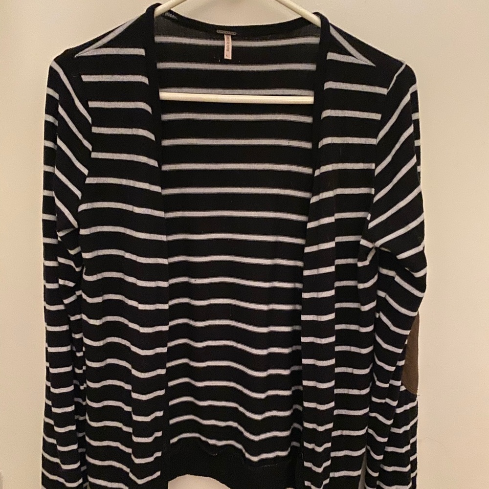 Striped cardigan sweater with elbow patches